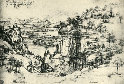 Landschapstekening voor Santa Maria della Neve op 5 augustus 1473, 1943 door Leonardo da Vinci