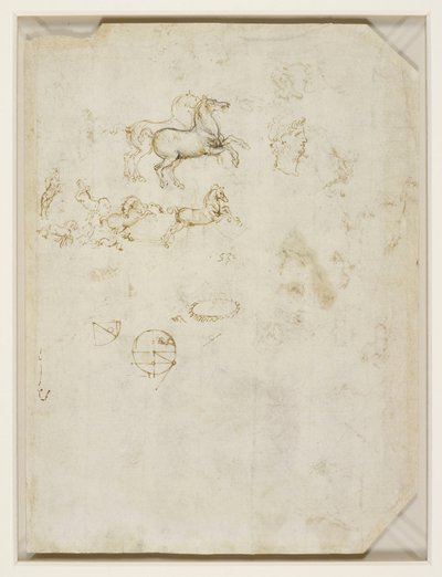 Leonardo da Vinci - Verso Dansende paarden en het hoofd van Nero c.1503-4 door Leonardo da Vinci