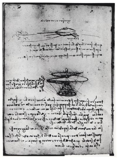 Parijs Manuscript B, fol. 83v: Pagina met tekst en schetsen voor een vliegmachine, 1488-90 door Leonardo da Vinci
