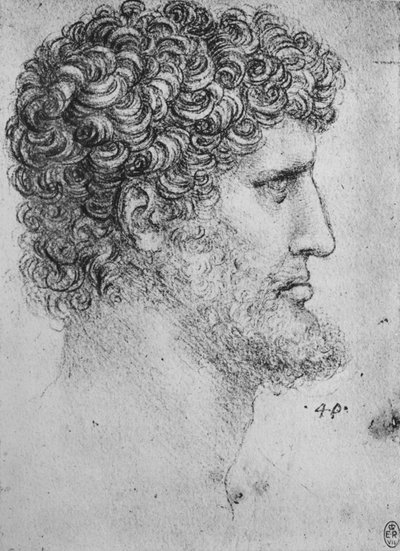 Profiel naar Rechts van een Bebaarde Man, ca. 1480, 1945 door Leonardo da Vinci