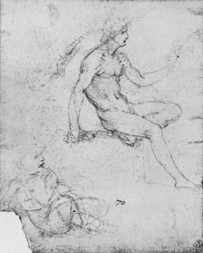 Zittende naakte met kind met lam, ca. 1480 door Leonardo da Vinci