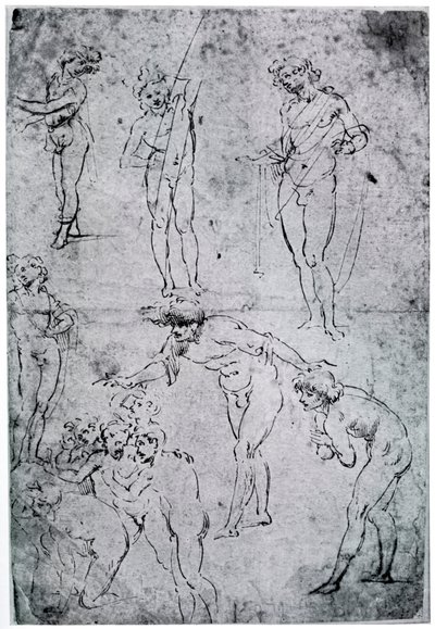 Studies voor De aanbidding der wijzen, 15e eeuw, 1954 door Leonardo da Vinci