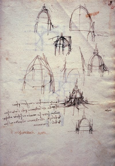 Studies voor lantaarn van kathedraal, uit Codex Trivulzianus door Leonardo da Vinci