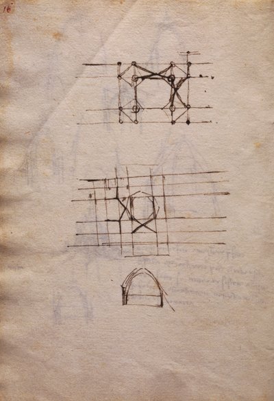 Studies voor lantaarn van kathedraal, uit Codex Trivulzianus door Leonardo da Vinci