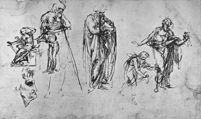 Studies van enkele figuren en een profiel, c1480 door Leonardo da Vinci