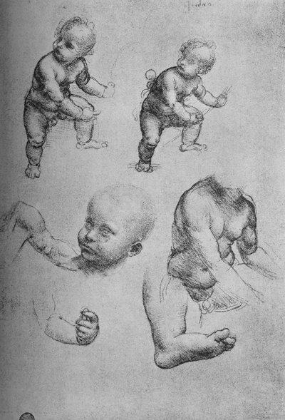 Studies van een kind en delen van een kind, ca. 1480 door Leonardo da Vinci