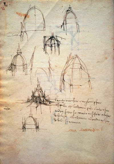 Studie voor de koepel van de kathedraal van Milaan, de Codex Trivulzianus door Leonardo da Vinci