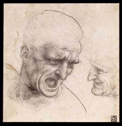 Studie van twee krijgerskoppen voor de Slag bij Anghiari door Leonardo da Vinci