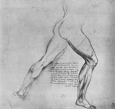 Studie van de Benen van een Man die naar Rechts Uitvalt, c1480 1945 door Leonardo da Vinci