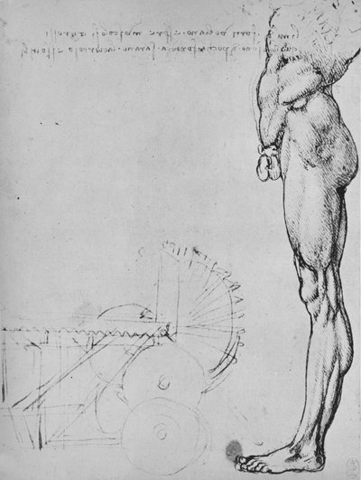 Studie van de onderste helft van een man en van machines, c1480 1945 door Leonardo da Vinci