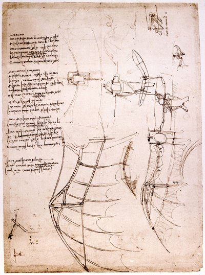 Studie over vleugels. Codex Atlanticus door Leonardo da Vinci