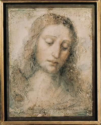 Hoofd van de Verlosser Christus, tekening van een leerling van Leonardo da Vinci door Leonardo da Vinci