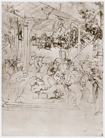 De Aanbidding van de Koningen, ca. 1480 door Leonardo da Vinci