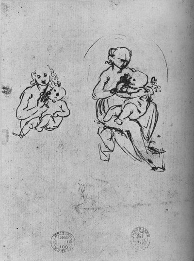 Drie Studies van een Madonna en Kind, ca. 1475 door Leonardo da Vinci