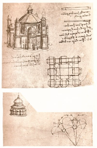 Twee tekeningen van kerken, c1472-c1519 1883 door Leonardo da Vinci