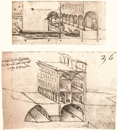 Twee plannen voor kanalen in een stad, ca. 1472-ca. 1519, 1883 door Leonardo da Vinci