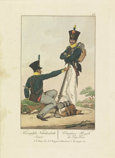 Twee jagers, 1814-1818 door Leonardus Schweickhardt