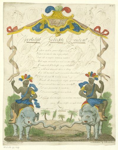 Wensbrief met zwarte mannen op olifanten door Leonardus Schweickhardt