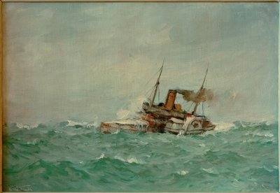 Raderstoomboot in ruwe zee door Leonhard Sandrock