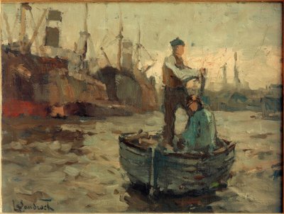 Twee mannen in een zeilboot aan het wrikken door Leonhard Sandrock