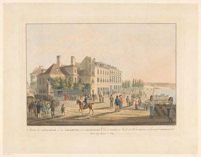 Gezicht op de koffiehuizen tegenover de brug tussen Wenen en Leopoldstadt door Leopold Beyer