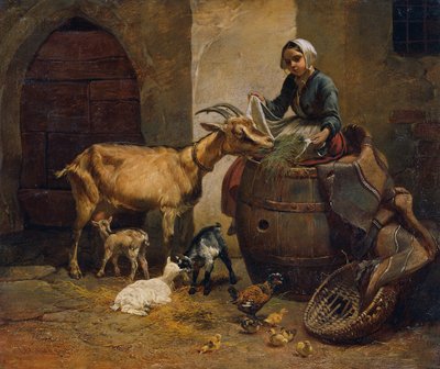 Meisje met geit door Leopold Brunner d. J.