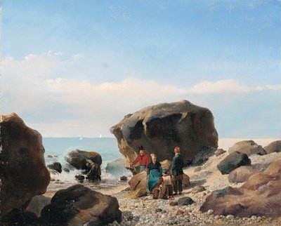 Strandscène met figuren door Leopold Leprince