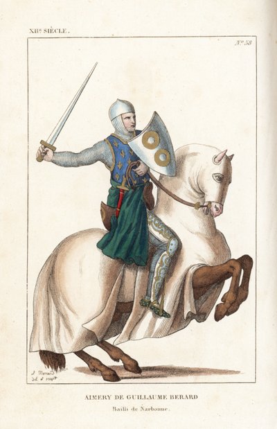 Aimery de Guillaume Berard, Franse ridder, condottiere en commandant van het Florentijnse leger in de slag bij Campaldino door Leopold Massard