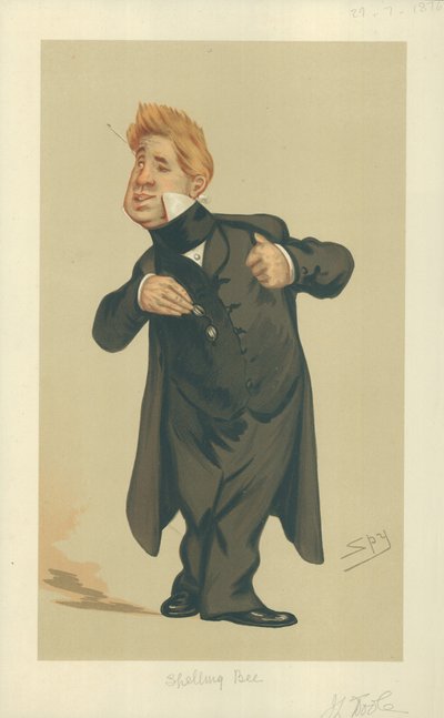Mr John Laurence Toole, Spelling Bee, 29 juli 1876, Vanity Fair cartoon door Leslie Matthew Ward