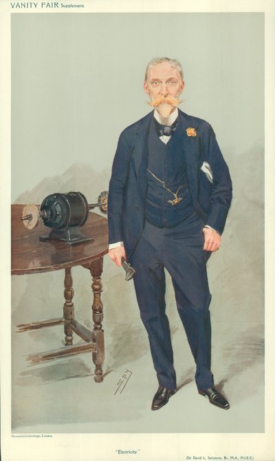 Sir David L Salomons, Elektriciteit, nd, Vanity Fair cartoon door Leslie Matthew Ward