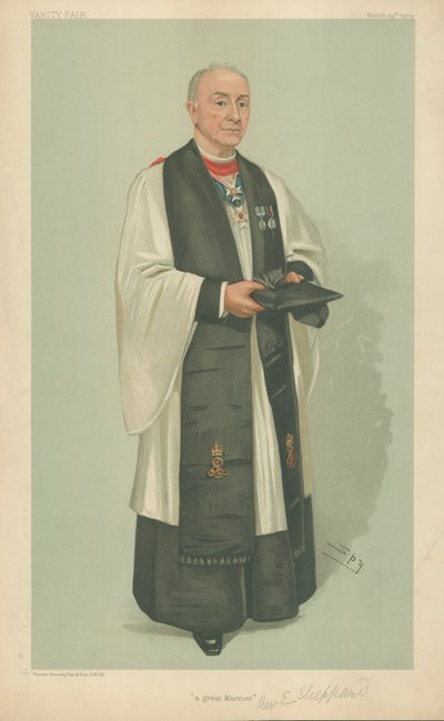 De Eerwaarde Edgar Sheppard, een grote huwelijken, 24 maart 1904, Vanity Fair cartoon door Leslie Matthew Ward