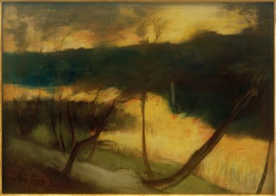 Rivierlandschap - avondstemming door Lesser Ury