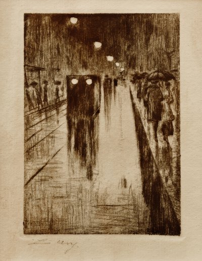 Leipziger Straße in de regen door Lesser Ury