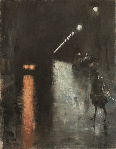 Nachtelijke Straatscène, Berlijn (Leipziger Strasse?), c.1920 door Lesser Ury