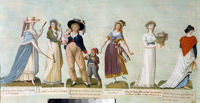Franse Revolutie van 1789: Vrouwenmode in de revolutionaire tijd (Revolutionaire vrouw). Gouache van de gebroeders Lesueur (18e eeuw). Parijs, Musée Carnavalet door Lesueur Brothers