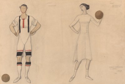 Kostuumstudie voor "Jeux" door Lev Samoilovich Bakst