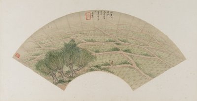 Rijstvelden met reigers, Qing-dynastie, 1741 door Li Shizuo