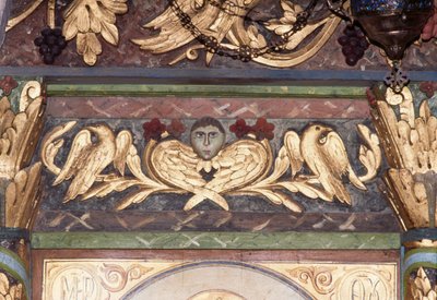 Decoratie, detail van iconostase in Byzantijnse kerk van St George, Anidri, Kreta, Griekenland (foto) door Unbekannt Unbekannt