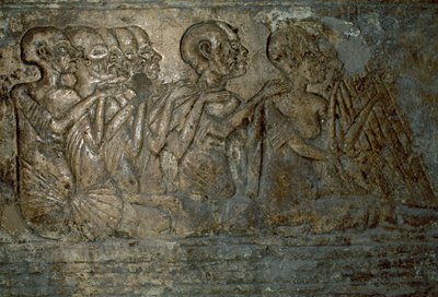 Buitenlandse gasten die geschenken aanbieden aan Koningin Nefertiti, Bas-reliëf uit het graf van Merire, Necropolis van Tell el-Amarna, Egypte, Egyptische beschaving, Nieuwe Koninkrijk, Dynastie XVIII door Unbekannt Unbekannt