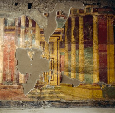 Fresco op centrale muur van Toscaans atrium, Romeinse Villa Poppaea door Unbekannt Unbekannt