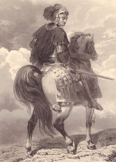Italiaanse militaire leider en politicus Gian Giacomo Trivulzio (1440-1518), gravure, 22x16 cm, uit Galerie Historique de Versailles, Histoire de France, Charles Gavard Uitgever, Parijs, circa 1840 door Unbekannt Unbekannt