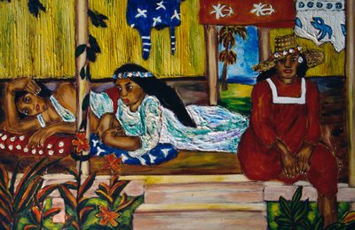 Polynesische vrouwen, glas-in-loodraam, Moorea-eiland, Genootschapseilanden, Frans-Polynesië, overzees gebied van de Franse Republiek door Unbekannt Unbekannt