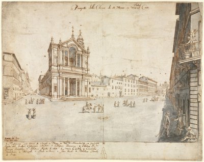 Achttien Zichten van Rome: Santa Maria in Via Lata, 1665 door Lievin Cruyl