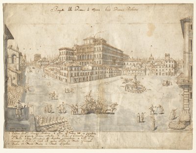 Achttien uitzichten van Rome: De Piazza Barberini (recto) door Lievin Cruyl