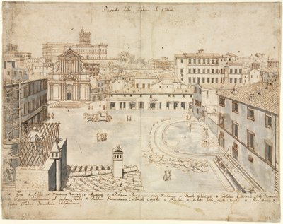 Achttien Zichten van Rome: De Trevifontein, 1665 door Lievin Cruyl