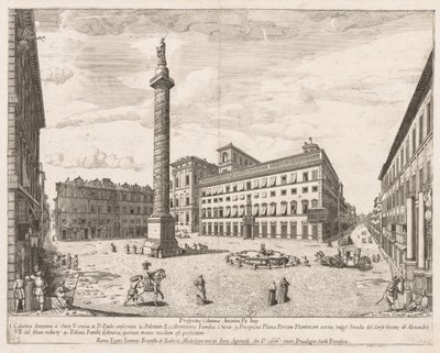 Piazza Colonna uit "Prospectus Locurum Urbis Romae Insign[ium]" door Lievin Cruyl