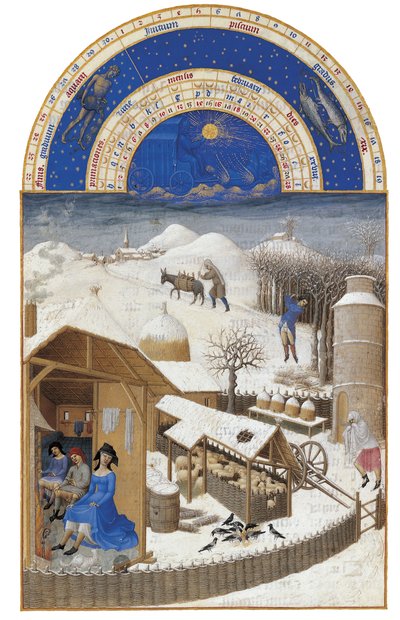 Februari Les Très Riches Heures du duc de Berry, 1412-1416 door Limbourg Brothers