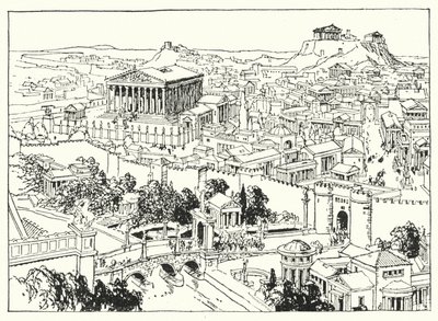 De stad Athene (litho) door Linden Miller