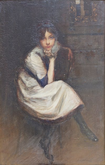 Portret van een jong meisje zittend door Lino Selvatico