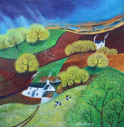 Lente in de vallei, 2024 (acrylverf op doek) door Lisa Graa Jensen